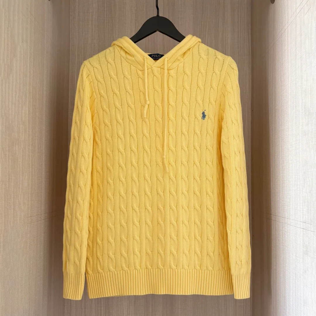 P216 RALPH LAUREN Ralph Lauren six-color classic small label embroidery hooded long-sleeved pullover knitted sweater tops for men and women six colors Color: White Yellow Gray Brown Navy Black Size: S M L XL Material: Cotton Weight: 800g